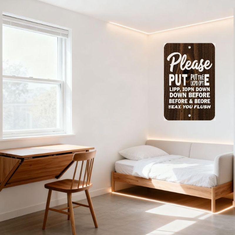 Humor Put Lid IOPN Down Metal Tin Sign, Vintage Typography Decor for Restroom Home Bar Man Cave Cafe, Playful Misspelled Message