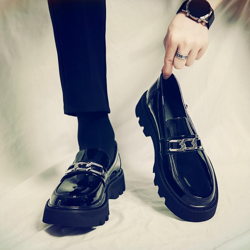 Leather shoes autumn youth British style platform business dress lazy loafer beanie shoes bright leather groom wedding shoes