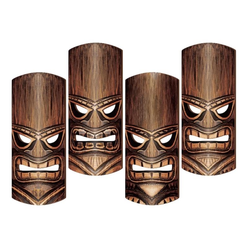 Pack of 4 Hand Carving Wooden Mask Wall Hangings Polynesian Themed Home Decorative Item for Indoor and Outdoor Space