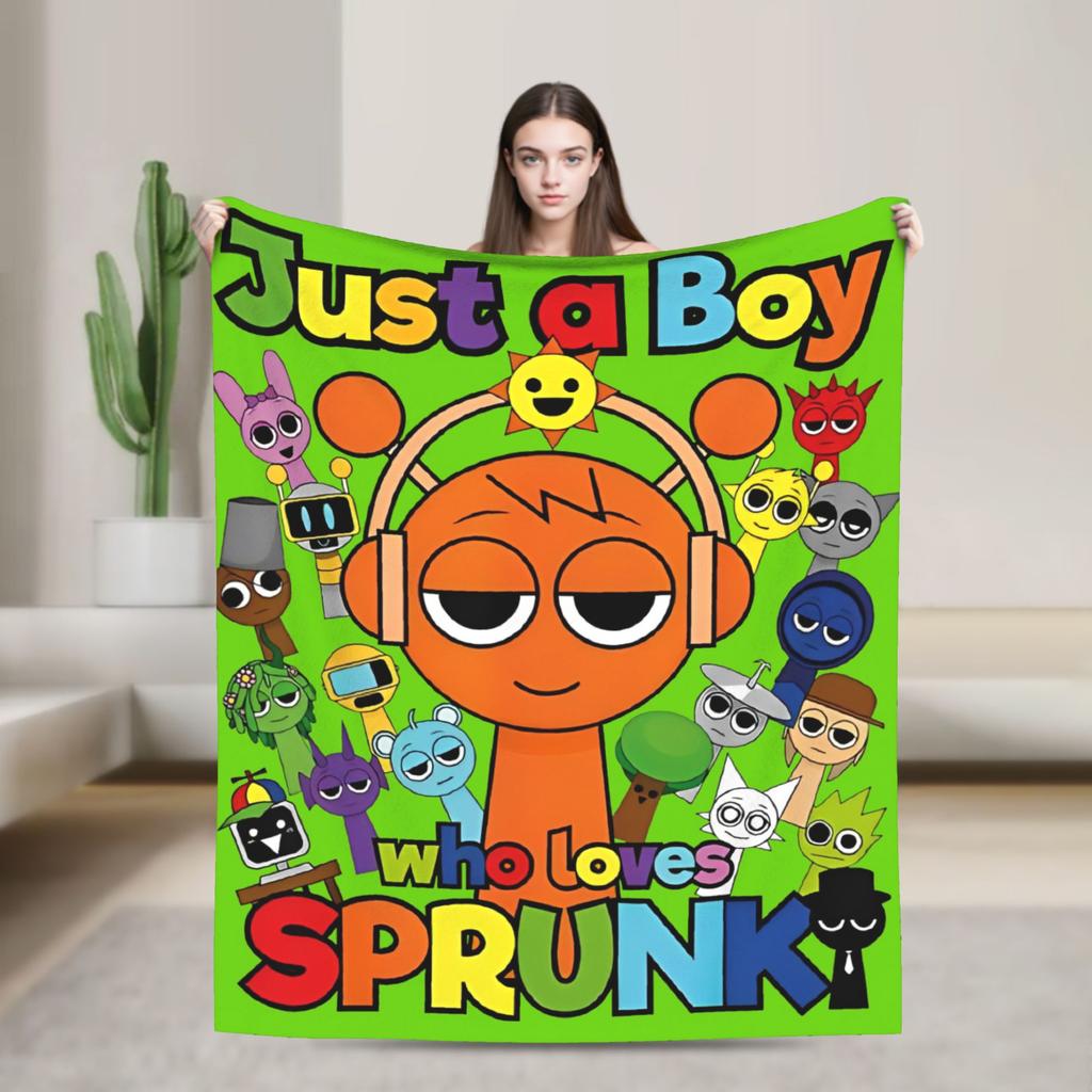 Sprunkis Game Blankets Fleece Novelty Breathable Throw Blankets for Chair Covering Sofa All Season