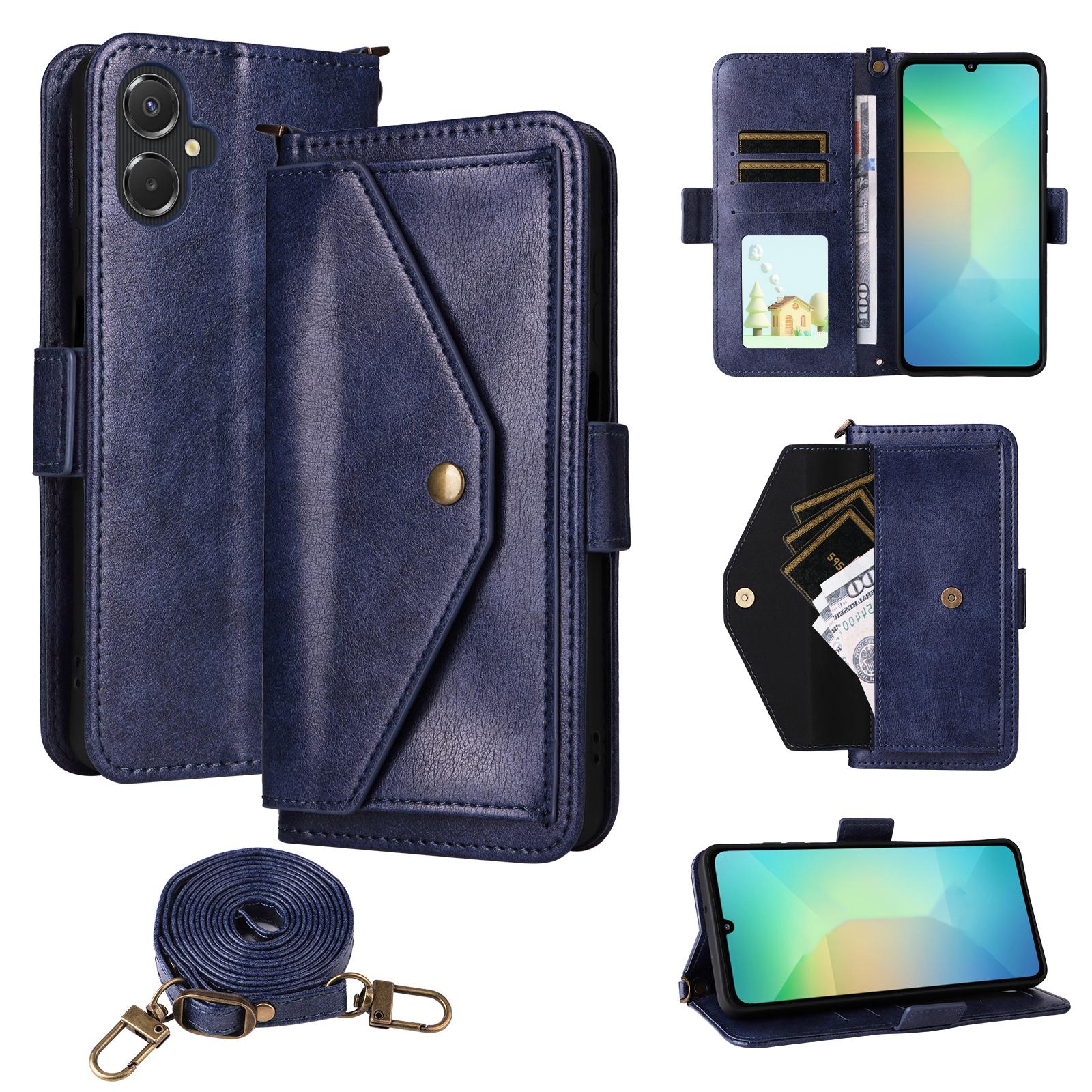 

For Samsung Galaxy A06 5G/4G Leather Case Magnetic Closure Wallet Stand Phone Cover with Crossbody Strap Blue