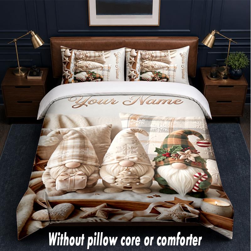 Gnome Theme Custom Text Or Name 3Pcs Bedding Set,1 Flat Sheet & 2 Pillowcases Personalized Home Bedding