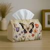 1pc Vintage Watercolor Botanical Tissue Box-Butterfly Tulip Flower Meadow Beige,Durable Napkin Organizer for Car,Kitchen,Dining,Home Decor-Decorative 