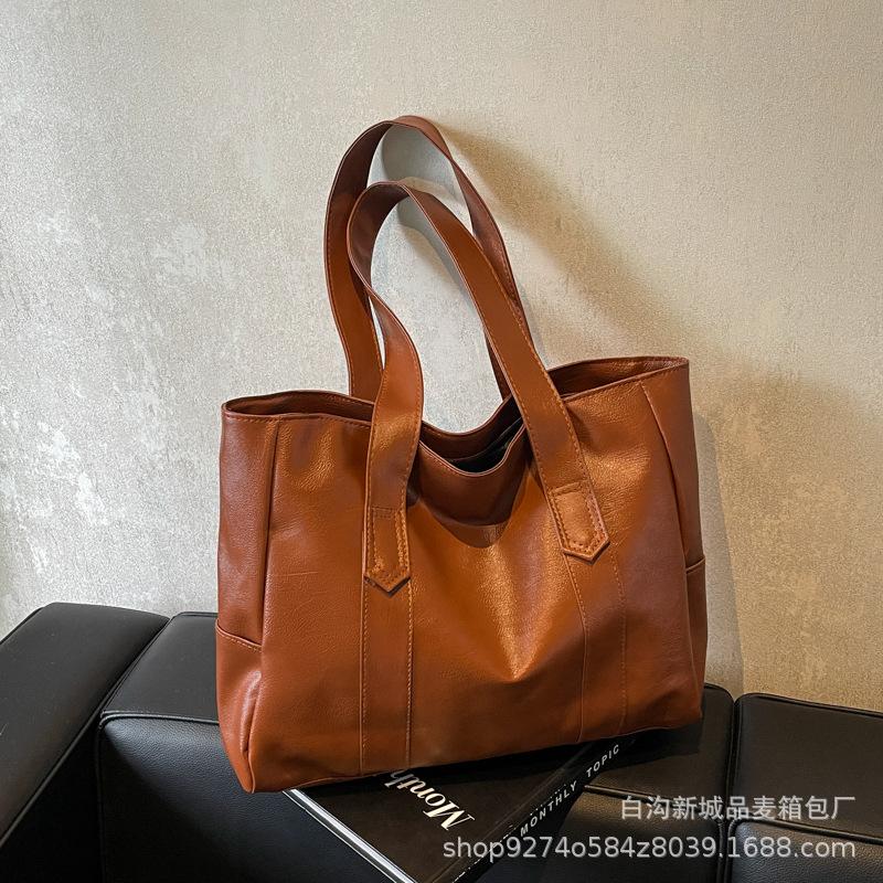 Retro Soft Leather Tote Bag Simple and Versatile Fashion Shoulder Bag Light Luxury High-end Large-capacity Commuting Handbag