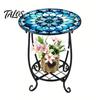 Mesa Lateral Externa Talos, Redonda Pequena Mosaico Pássaro Borboleta Acento de Pátio, Mesa de Apoio para Plantas Café Chá Interna para Quintal Varanda Jardim Sala de Estar, Quarto