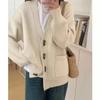 2025 Autumn and Winter New Soft Waxy Loose Korean Version Horn Buckle Knitted Cardigan Women's V-neck Pocket Sweater Jacket Women's Clothing
