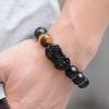 Black Obsidian Wealth Bracelet, Feng Shui Pixiu & Tiger Eye Stone, Unisex Design