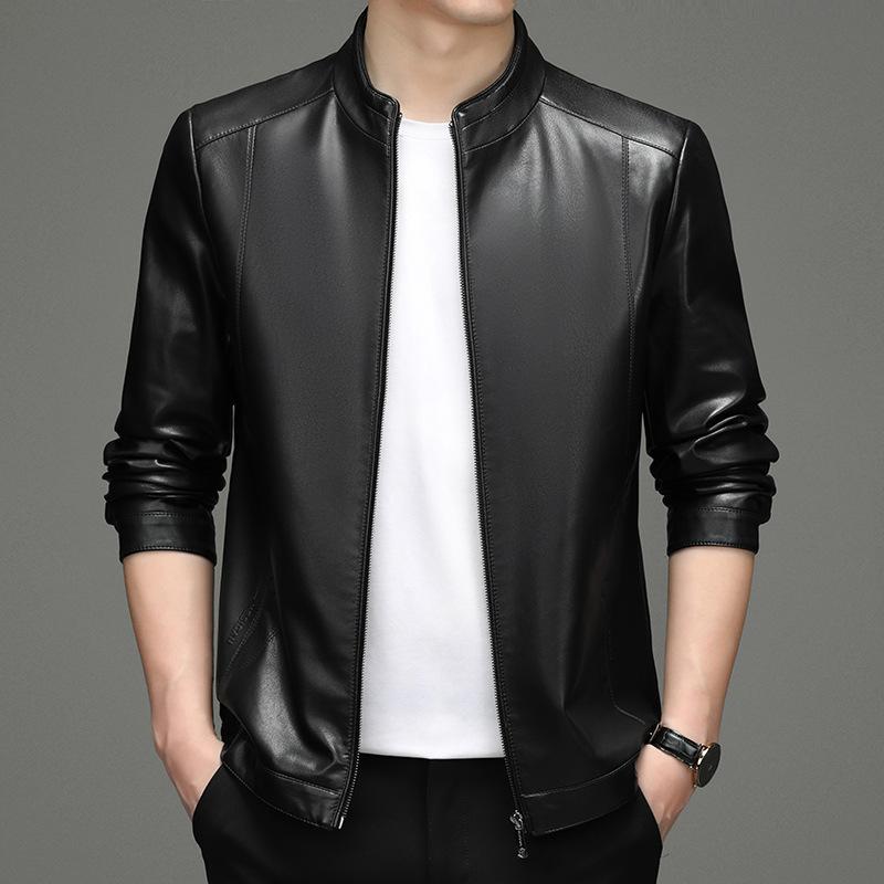 Leather jacket men's fur integrated fleece thickened dad clothing middle-aged and elderly leather jacket men's leather jacket