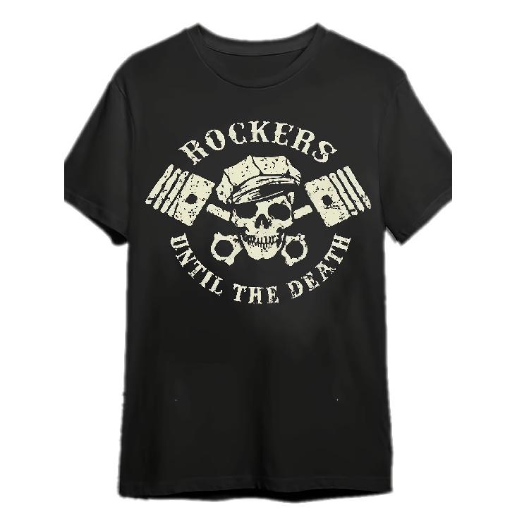 Men's  50s Rock Abilly Motorcycle T-Shirt - Heavy Metal Graphic T-Shirt with Skull and Motorcycle Design, Breathable Summer Fabric, Loose Fit Casual