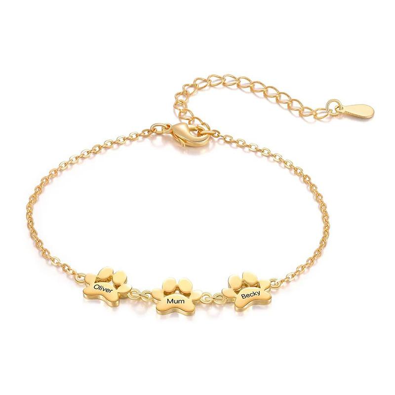 Personalisierte Haustierpfote 1-5 Namen Armband Verstellbares Namensarmband Hund Katze Pfote Armband Gedenkschmuck Geschenk für Tierliebhaber