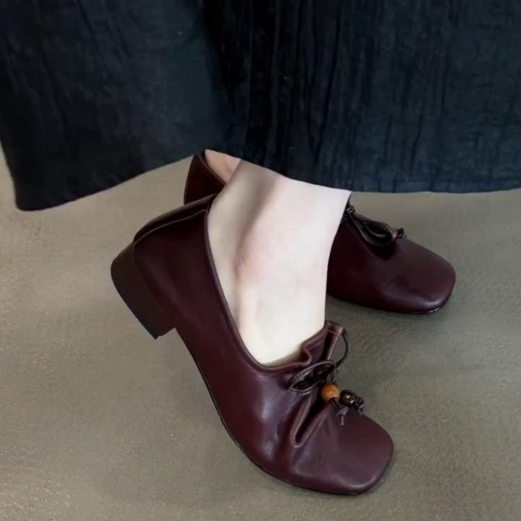 Sheepskin version~ French retro square head thick heel single shoes women's 2025 new one-pedal comfortable Mary Jane grandma shoes.