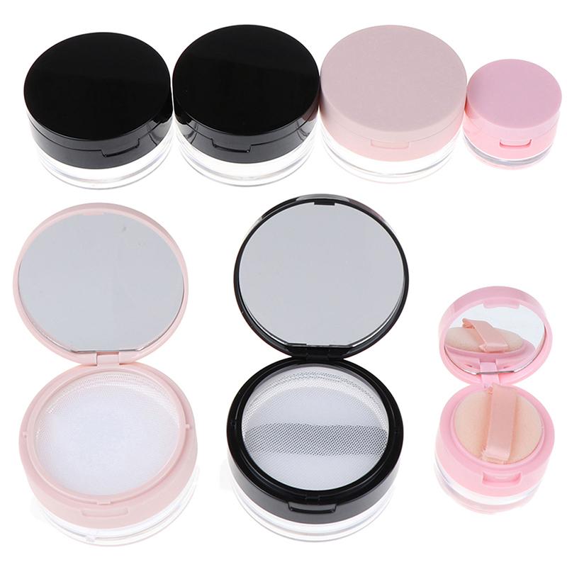 Portable Plastic Powder Box Empty Loose Powder Pot With Sieve Mirror Cosmetic Sifter Loose Jar Travel Makeup Container 7 Styles