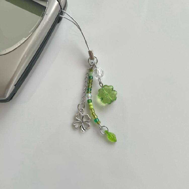 Grass Leaf Bead Pendant Phone Charm Hangings Rope Sweet Phone Chain Strap Bag Decoration Lanyard Keychain Accessory