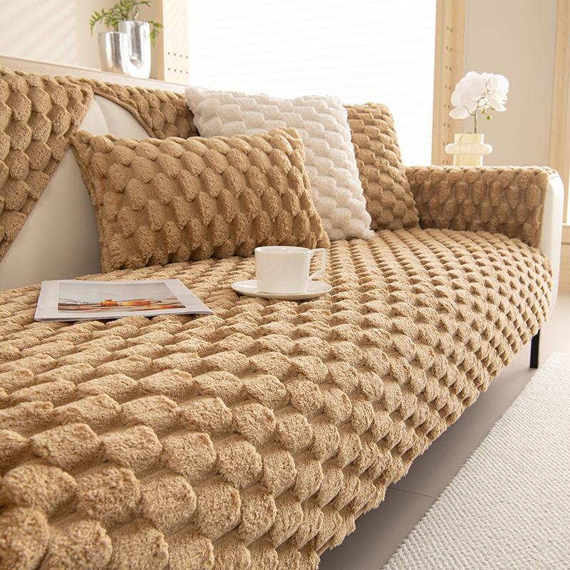 Winterwaben-Samt-Sofakissen, Winter-Plüsch, rutschfest, verdicktes Kissen, warmer Leder-Sofabezug