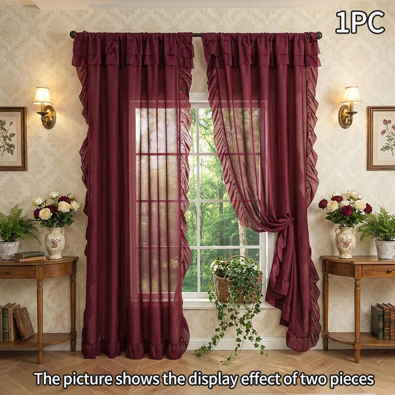 

Nordic Window Curtains Ruffle Lace Curtain Romantic Living Room Curtain Balcony Privacy Curtains Tulle Window Screen Home Decor S 100x130cm&As show&1 panel