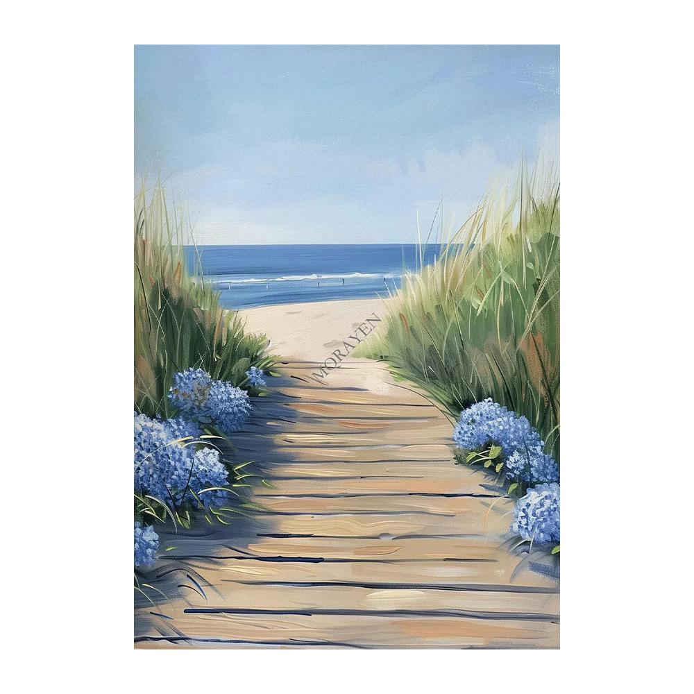 Blue Coastal Beach Seashell Sailboat Posters Prints Canvas Painting Wall Art Pictures Living Room Home Decor Cuadros
