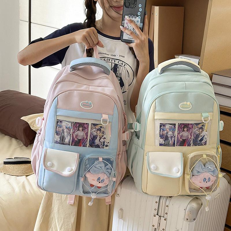 Nylon School Backpack For Teens With Waterresistant Design And Geometric Pattern