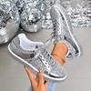Spring and autumn casual flat couple's sequined shallow mouth lace-up board shoes 4 large size casual women's shoes
