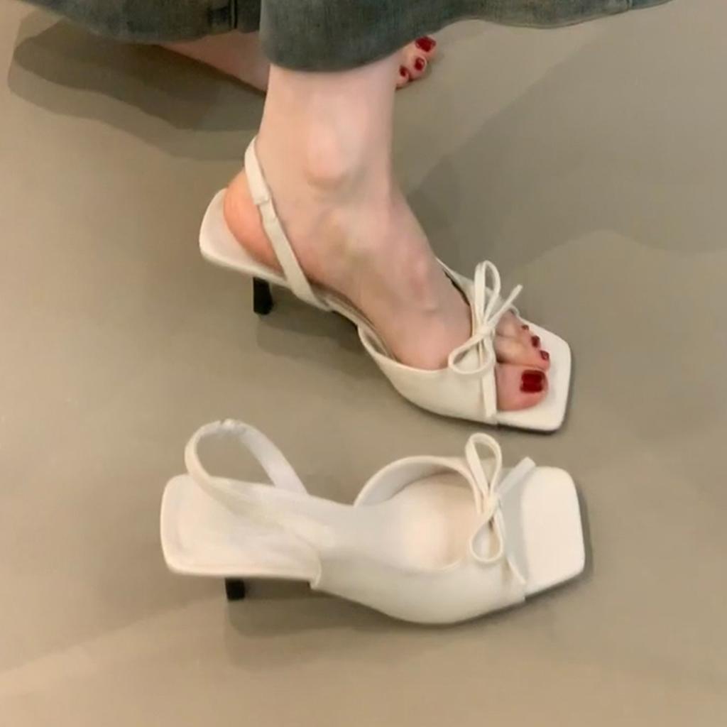 Fashion Hot Selling Summer 2025 Women's Sandals with Buckle Fine High Heel Show Off Lazy Half Slippers Beach Vacation Open Toe Shoes