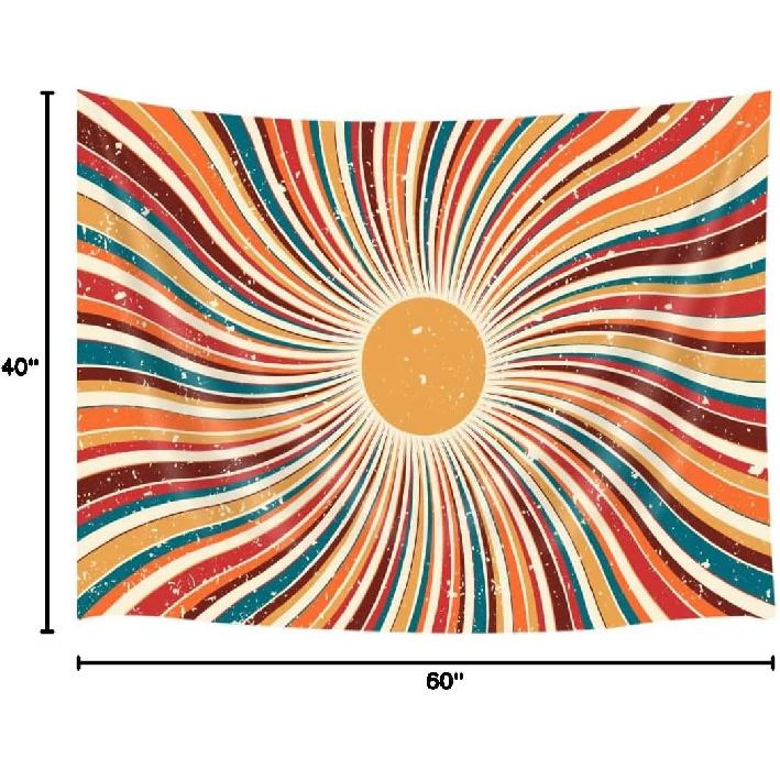 Vintage Sun Tapestry Aesthetic Boho Tapestries Abstract Retro 70s Rainbow Minimal Geometric Grunge Art Print Hippie Bohemian Decor Mid Century Modern