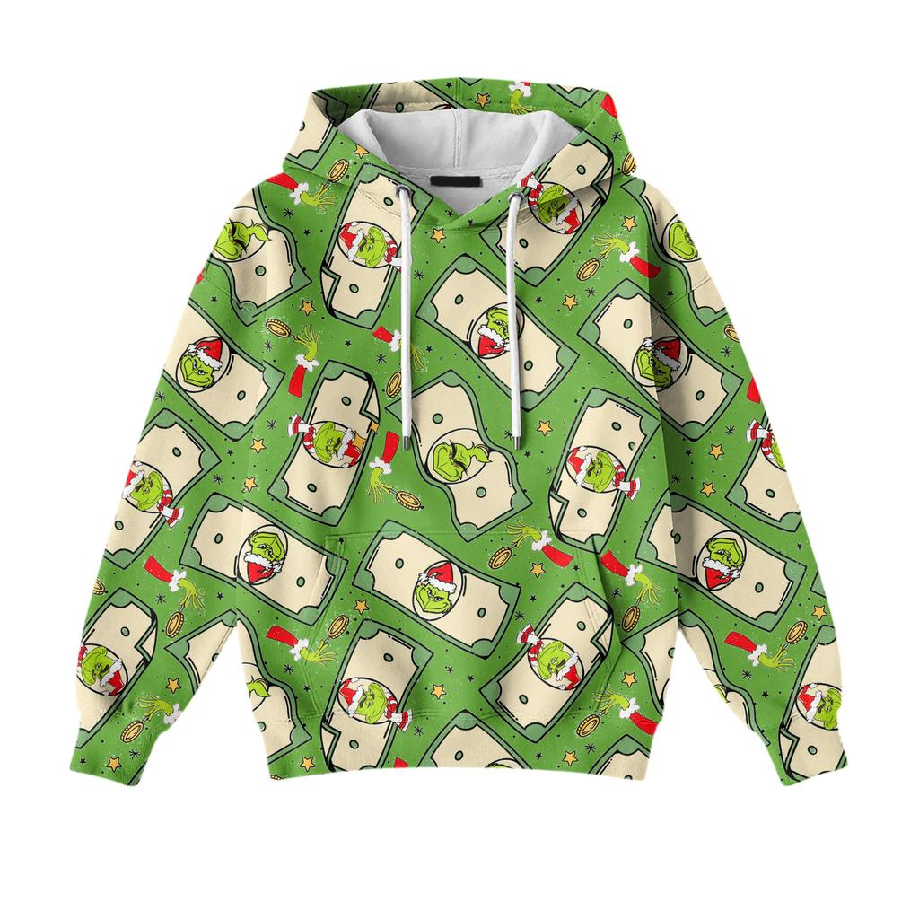 Ladies' Loose And Comfortable Drawstring V-neck Long Sleeved Christmas Printed Sweatshirt