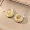 Huitan Chic Gold Tone Color White Zirconia Hoop Earrings Female Luxurious Accessories Bridal Gathering Bridal Ceremony Gorgeous Everyday Wear