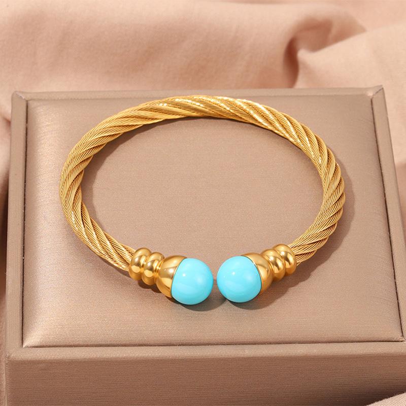 Popular, Personalized Trend, Retro Stainless Steel Winding Geometric , Pearl Steel Wire