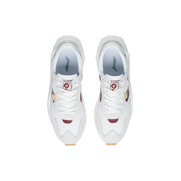 New LiNing Square Cushioning Breathable Low Top Sports Casual Shoes Women's White Red AGCS108-5