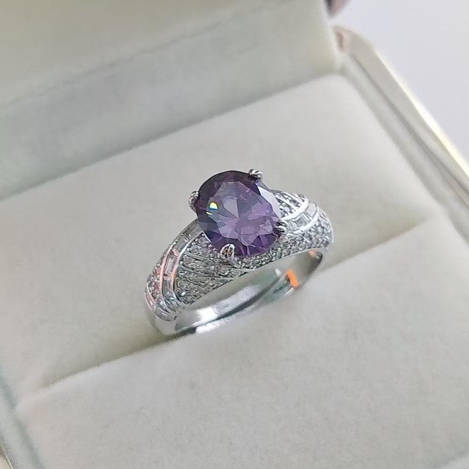 Full Diamond Flash Jewelry Simulation Pink Zircon Ring Women'S Light Luxury High-End Pigeon Egg Zircon Ring