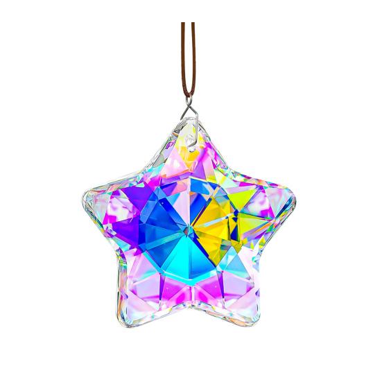Yousheng 1/6Pcs Faux Crystal Star Suncatcher Decoration Indoor Outdoor Garden Window Wall Hanging Rainbow Maker Clear Five-pointed Star Ornament
