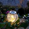 Lot de 2 boules solaires - LUMISKY - CRACK BALL CORD - H13 cm - Verre craquelé a poser - Poignée corde micro - LED blanc chaud