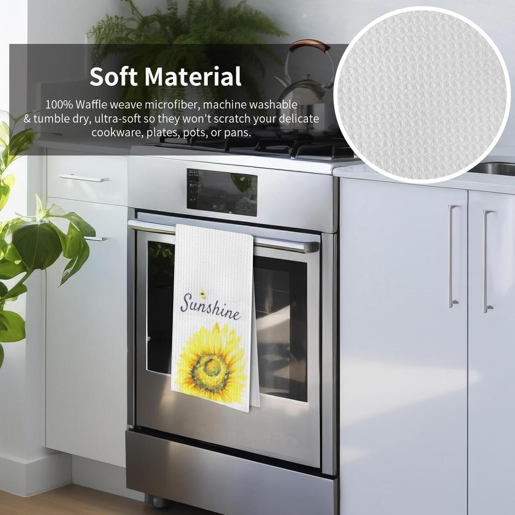 2 Pack Sunflowers Waffle Kitchen Towels Dish Towels, 15.7 Inch X 23.6 Inch, Super Absorbent & Lint Free Hand Towels for Home