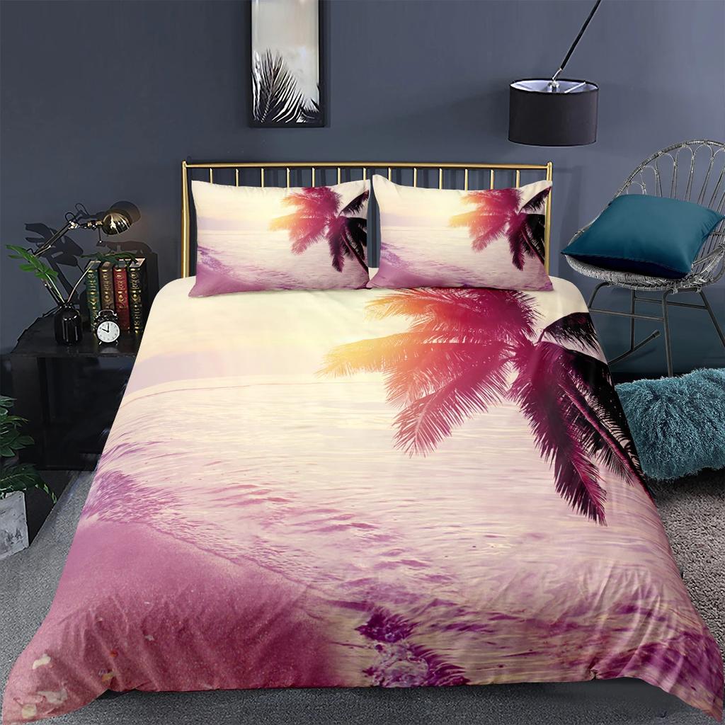 Beach Sea Sky Palm Coconut Tree Bedding Collection King Queen Duvet Cover Collections Pillowcase With Bed Linen Comforter Adult Kid Queen King Size