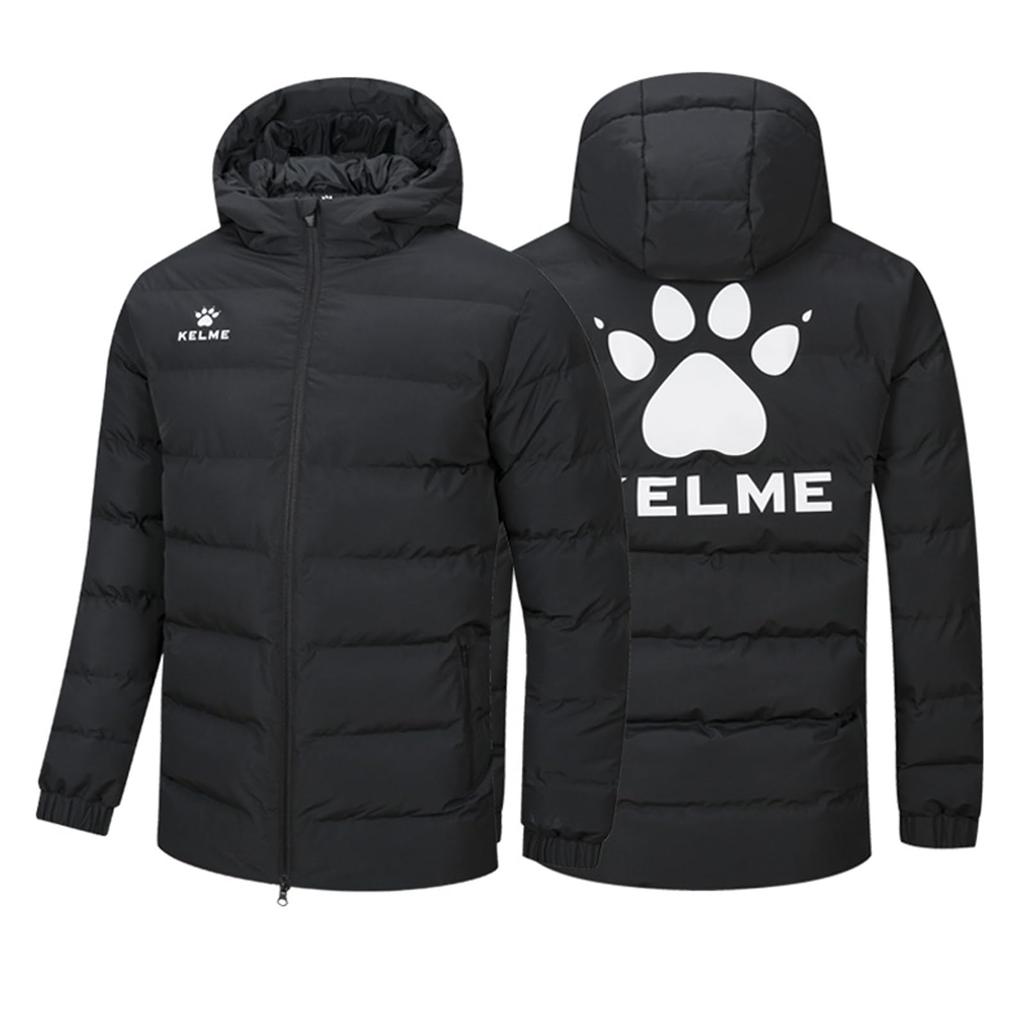 Kelme Hooded Coat, Padded Jacket, Short Length, Thick, Loose Fit, Lightweight, Stylish Winter Jacket (Black, Size M)