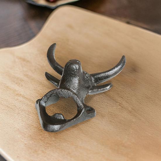 Yousheng Elk Cow Head Bottle Opener, Wall Mounted Beer Cap Remover, Rustic Iron Opener for Home Bar, Industrial Decor