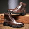 Fashion Genuine Leather Men's Boots Fashion British Style Riding Short Ankle Boots Outdoor Male Motorcycle Boots Travel High Top Shoes