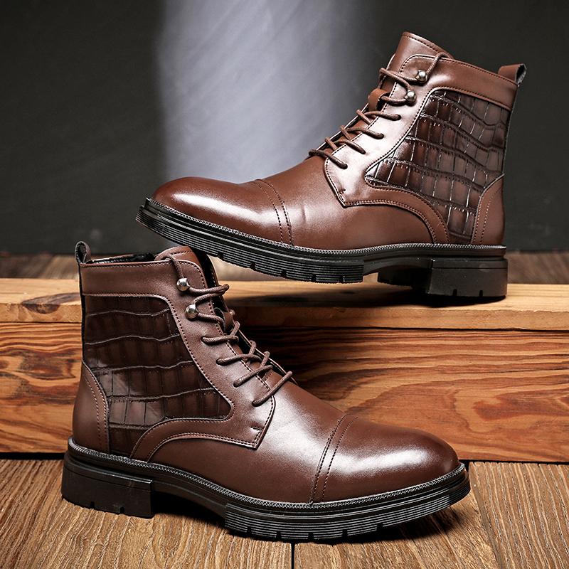 Fashion Genuine Leather Men's Boots Fashion British Style Riding Short Ankle Boots Outdoor Male Motorcycle Boots Travel High Top Shoes