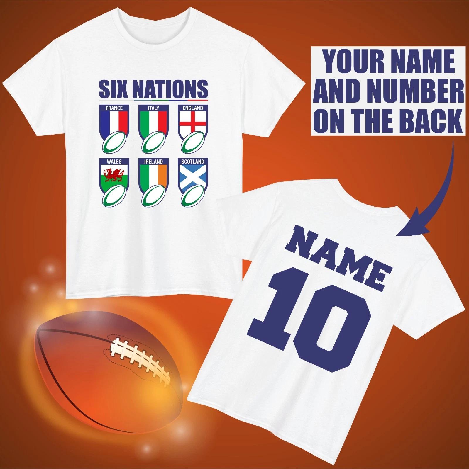 Personalised Six Nations Rugby T-T-Shirt Custom Name Number Fans Gift Unisex Top 3XL