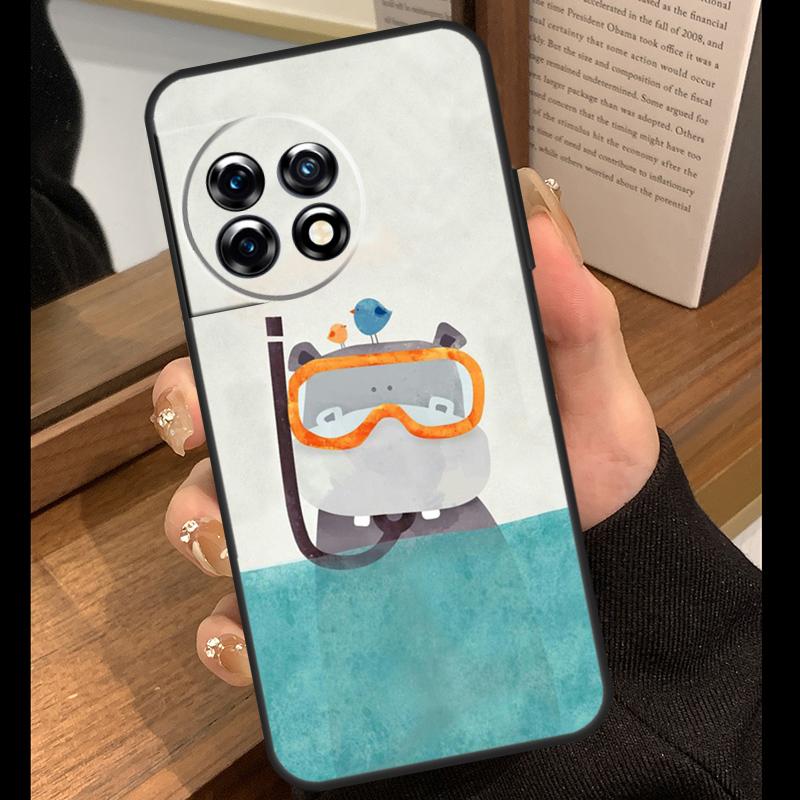Cartoon Hippos Pattern Case For OnePlus 13T 10T 15R 10R 12R 13R 13 12 11 9 10 Pro Nord CE 5 2 3 4 Lite N20 N30 Cover