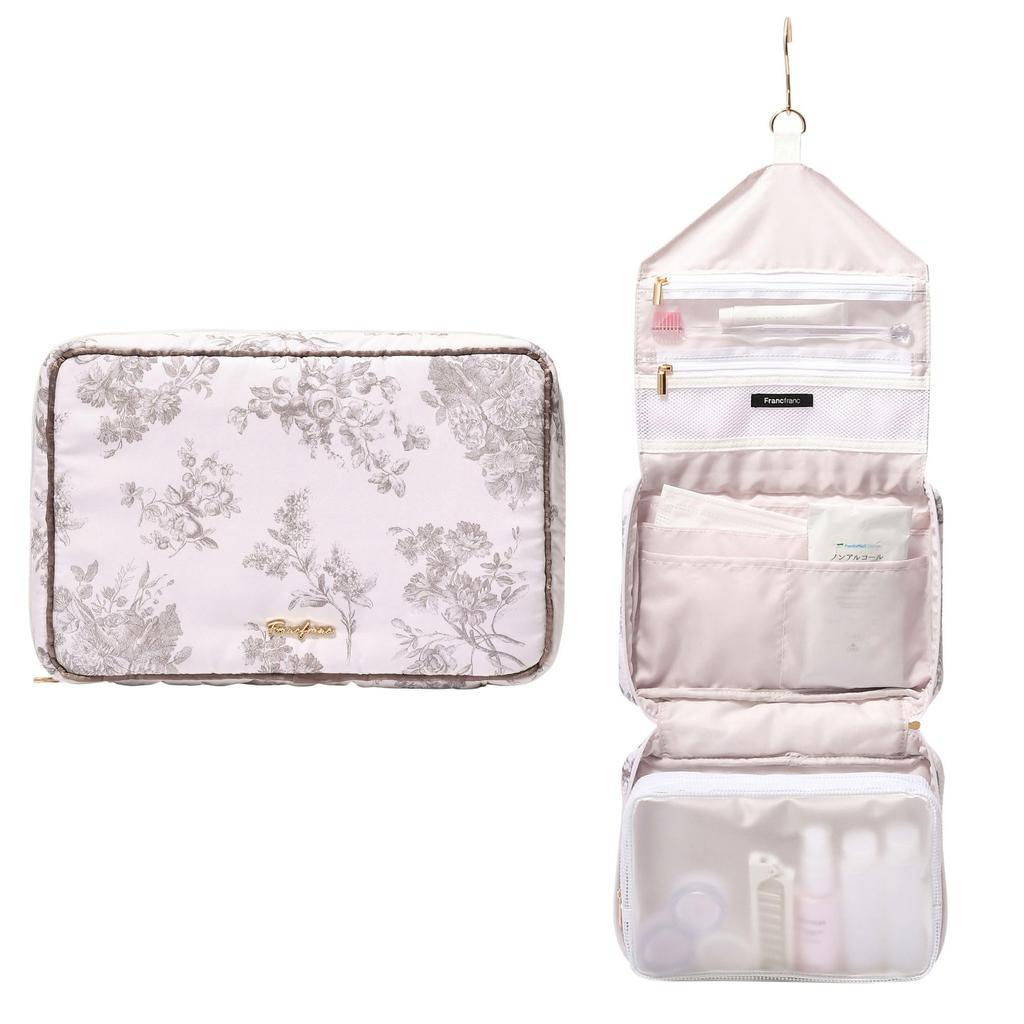 Francfranc Classic Flower Hanging Pouch, Large, Light Pink, Water-Repellent, Travel