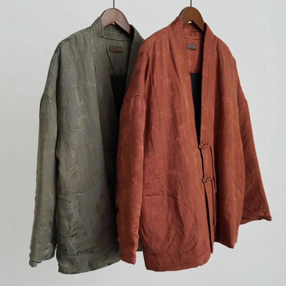 Johnature Women Vintage Winter V-Neck Long Sleeve Button Coats Chinese Style Jacquard Coats