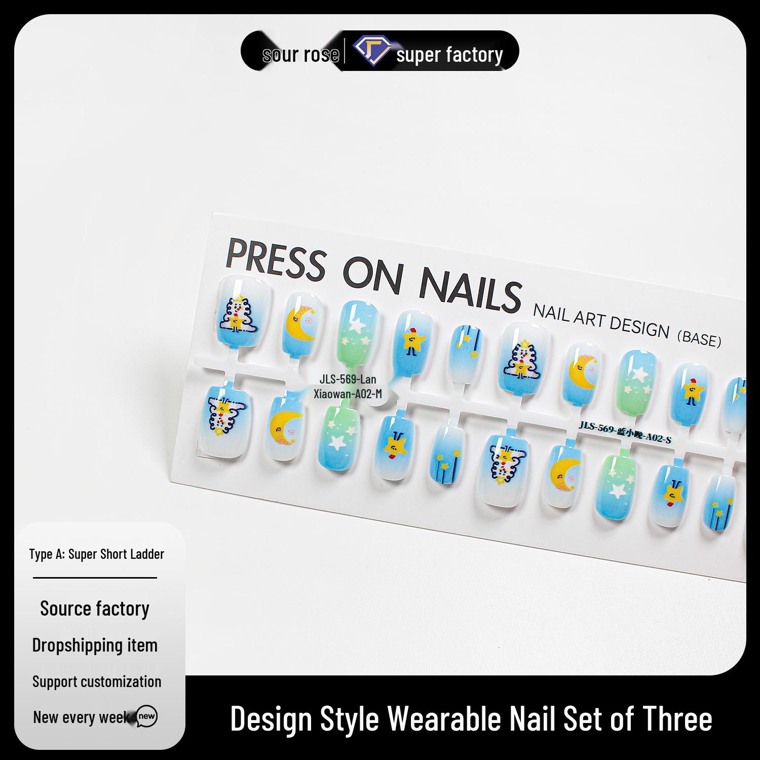 

Jiaolong Cute Blue Moon Cartoon Wearable Nail Tips