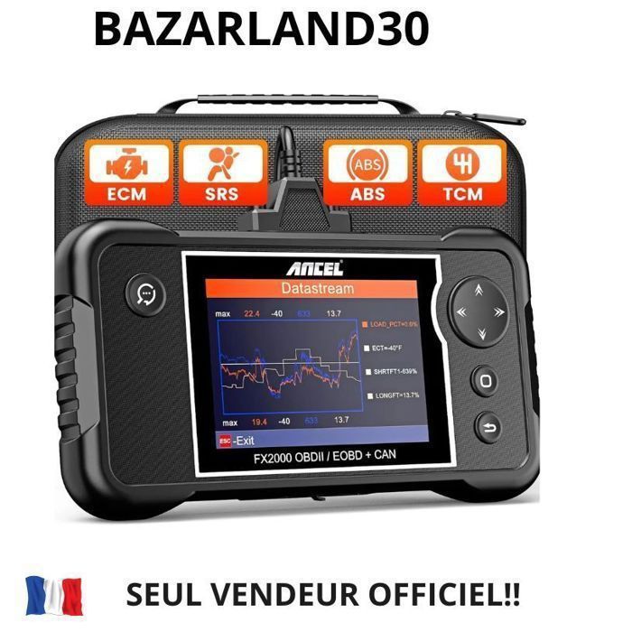 BAZARLAND30.ANCEL FX2000 Car Diagnostic Tools OBD2 Scanner Automotive OBD ABS SRS Airbag Engine Code Reader nero