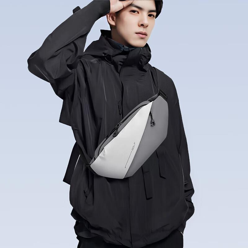 GOLF Chest Bag , Crossbody Bag, Lightweight Shoulder Bag, Phone Bag, Water-Resistant, Cycling Waist Pack, Grey-White