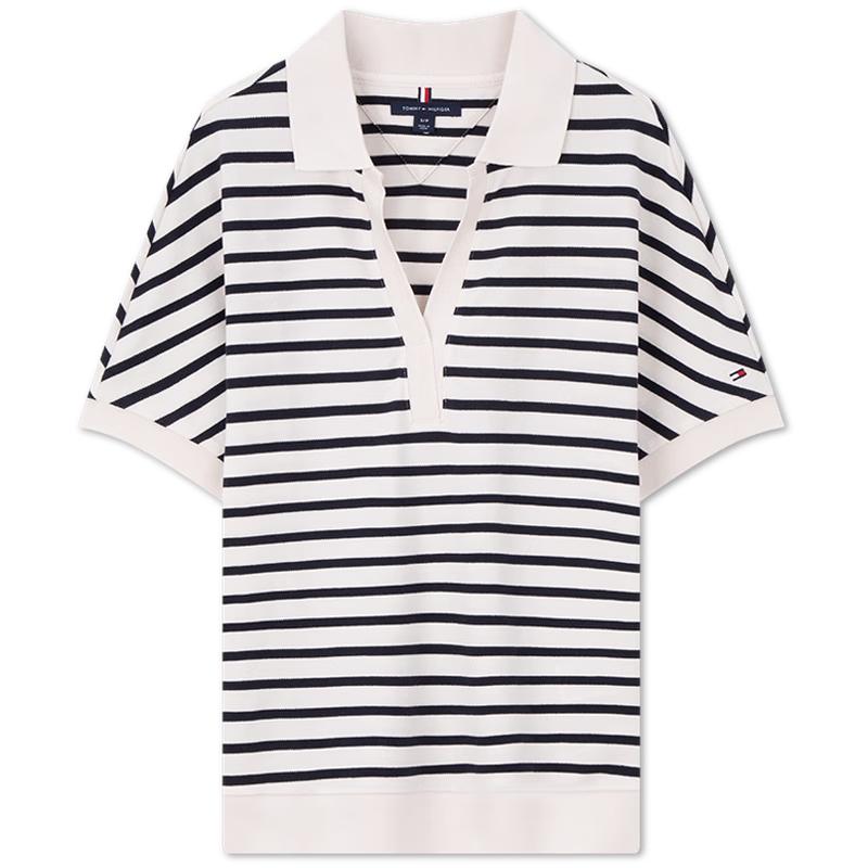 Женская полоскатая футболка-поло с V-образным вырезом Tommy Hilfiger M