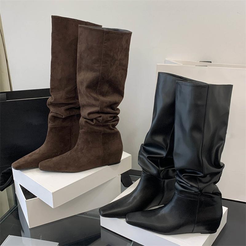 Fashion Eilyken Punk Style Over The Knee Boots Women's Wedges Low Heels Shoes Fashion Thigh High Long Botas Para Mujer