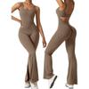 Women's Square Neck Sleeveless Jumpsuit Slim High Waist Back Cutout Flare Yoga Unitard