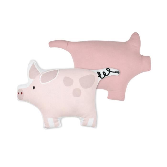 Coussin Décoratif - Le Cochon De Tom - 41 X 28 Cm - 100% Coton - Non Déhoussable - Rose