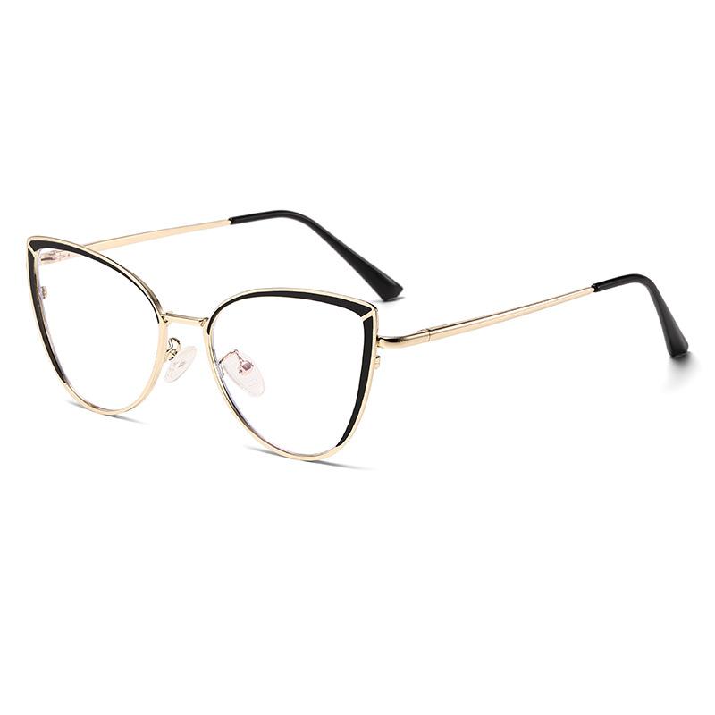 6221 Fashion Cat'S Eye Metal Spring Leg Flat Glasses 2025 New Personalized Anti-Blue Light Plain And Thin Glasses