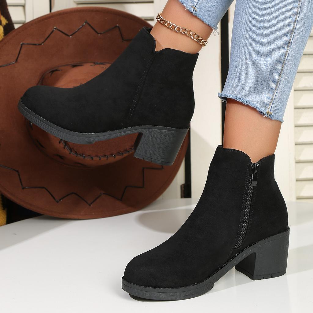 Fashion Fashion Med-Heel Women Short Boots Casual Thick Soled 2025 Spring Autumn Black Suede Ankle Boots Casual Botines Shoes for Women